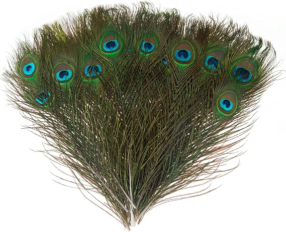 MWOOT 30Pcs Peacock Feathers, Green Peacock Eye Feathers for DIY Crafts Art, Peacock Tail Feathers for Carnival Revelry Masquerade Costume Wedding Holiday Party Decoration (28-32CM)