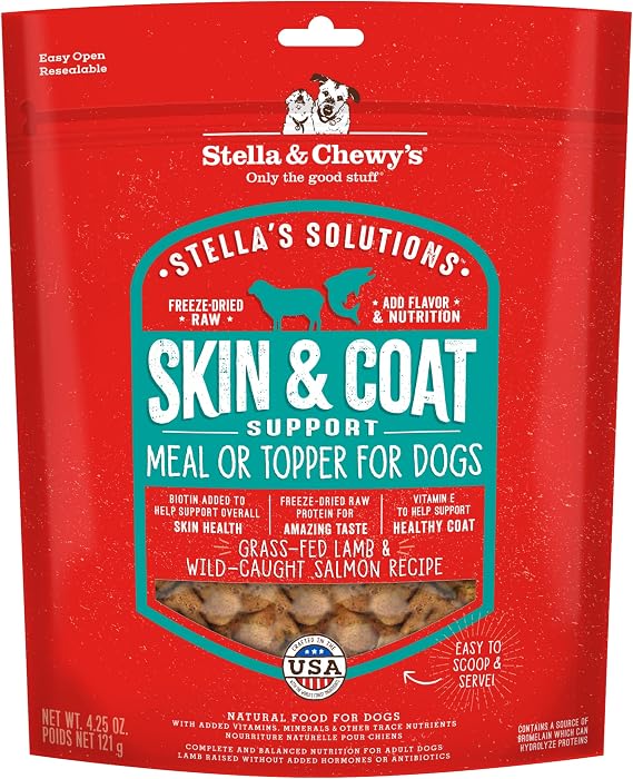 Stella & Chewy's Stellas Solutions Skin & Coat Boost Grass-Fed Lamb & Wild-Caught Salmon Dinner Morsels Freeze-Dried Raw, Protein Rich, Grain Free Dog Food 4.25 oz Bag