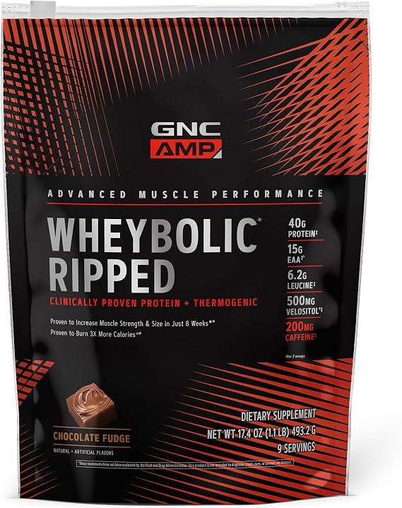 GNC AMP Wheybolic Ripped Protein Powder, Chocolate Fudge, 9 Servings
