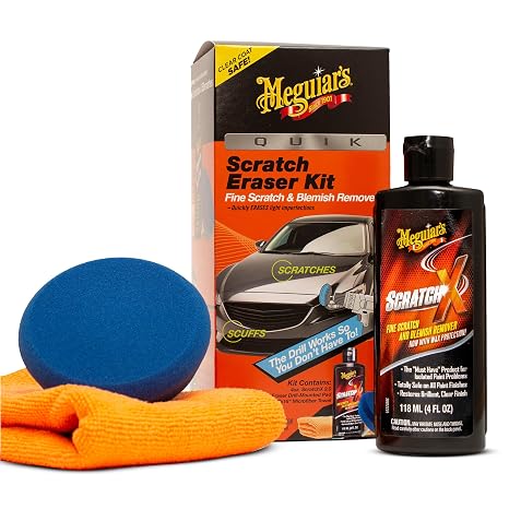 Meguiars Quik Eraser Kit, Car Scratch Remover for Repairing Surface Blemishes, Car Scratch Repair Kit with ScratchX, Drill-Mounted Pad, and Microfiber Towel, 4 Count