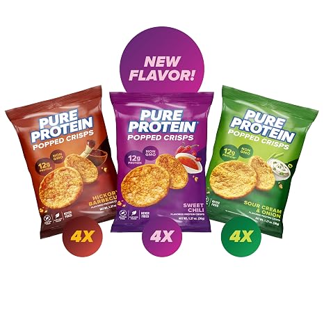 Pure Protein Popped Crisps, Variety Pack: Hickory Barbecue, 12 Ct, Non GMO