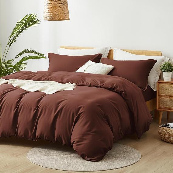 Twin Size Duvet Cover - 2 Piece Bedding Set (1 Duvet Cover & 1 Pillow Sham) Soft Double Brushed Comforter Cover w/Zipper Closure & Corner Ties - No Comforter (90" X 68", Rust Burgundy)