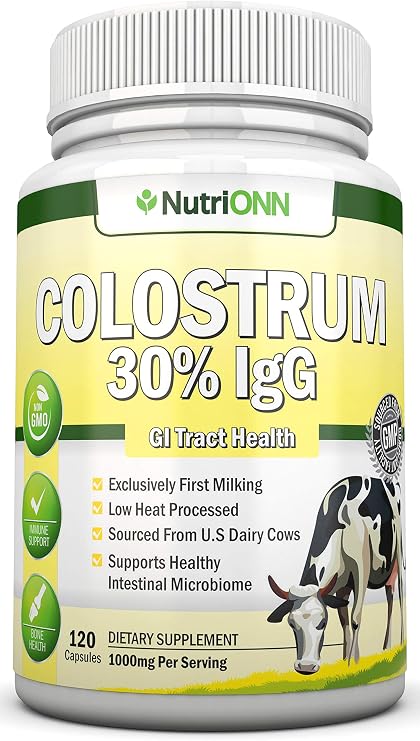 Colostrum - 1000mg - 120 Capsules - 30% IgG - Non-GMO US Dairy - First Milking Bovine Colostrum - Low Heat Processed - Great for GI Tract Health - Immune Support - Bone and Muscle Health