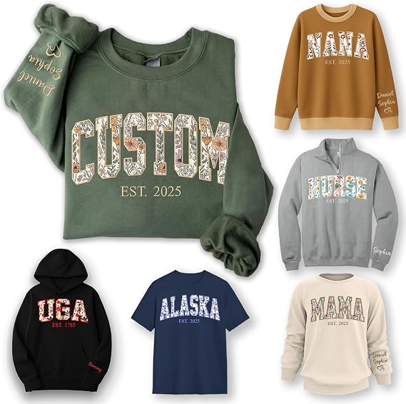Custom Embroidery Applique Sweatshirt With Multiple Fabric Patterns, Custom Embroidered Sweatshirt, Personalized Sweater for Women, Personalized Crewneck Floral, Pullover, Birthday, Christmas