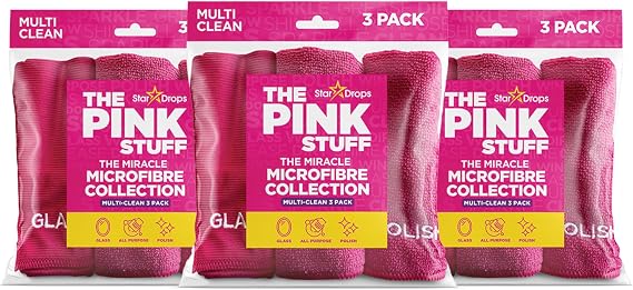 Stardrops The Pink Stuff Miracle Microfibre Cloth Collection – All-Purpose, Glass, and Polish Cleaning Cloths for a Streak-Free Shine (9-Pack)