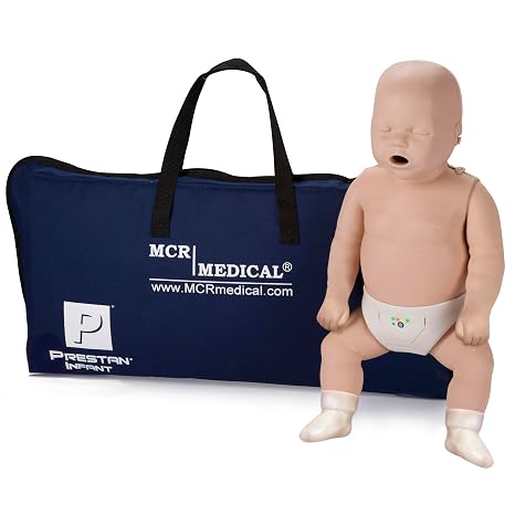 PRESTAN CPR Training Manikin, Single Infant, Medium Tone | Build pediatric CPR confidence with realistic chest rise and light-guided feedback for healthcare education.