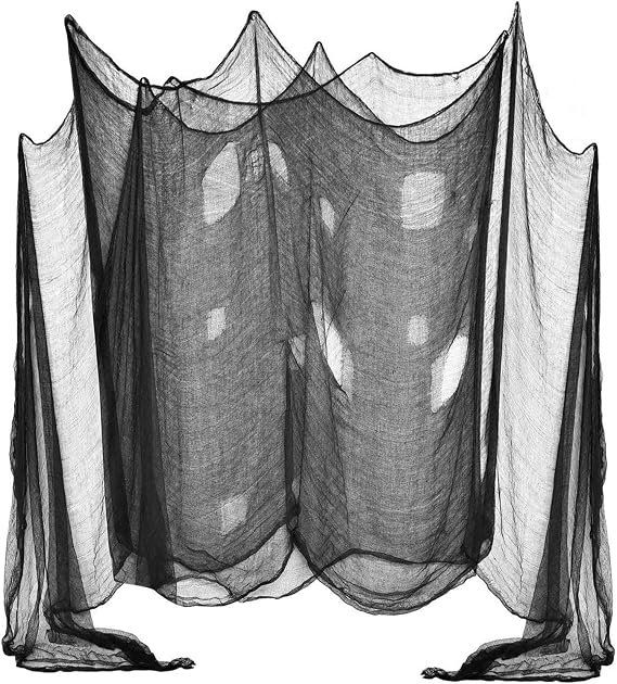 (48 x 240 in.) Halloween Creepy Cloth, Spooky Giant Cheese Cloth Tapestry for Halloween Party Supplies Decorations Outdoor Yard Home Wall Decor, Black