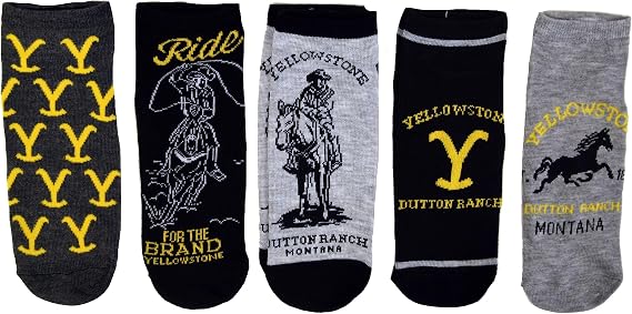 Gagaciso Yellowstone Dutton Ranch 5 Pack Black Letter Print Ankle Socks - Women's Casual Socks - One Size Fits All - 5 Count