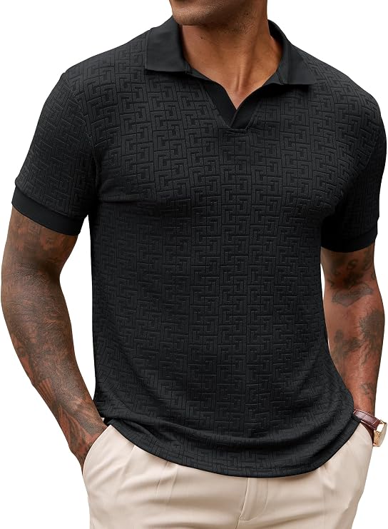 Herberton Men Knit Polo Casual Textured Terry Cloth Johnny Collar Shirts(S-XXL)