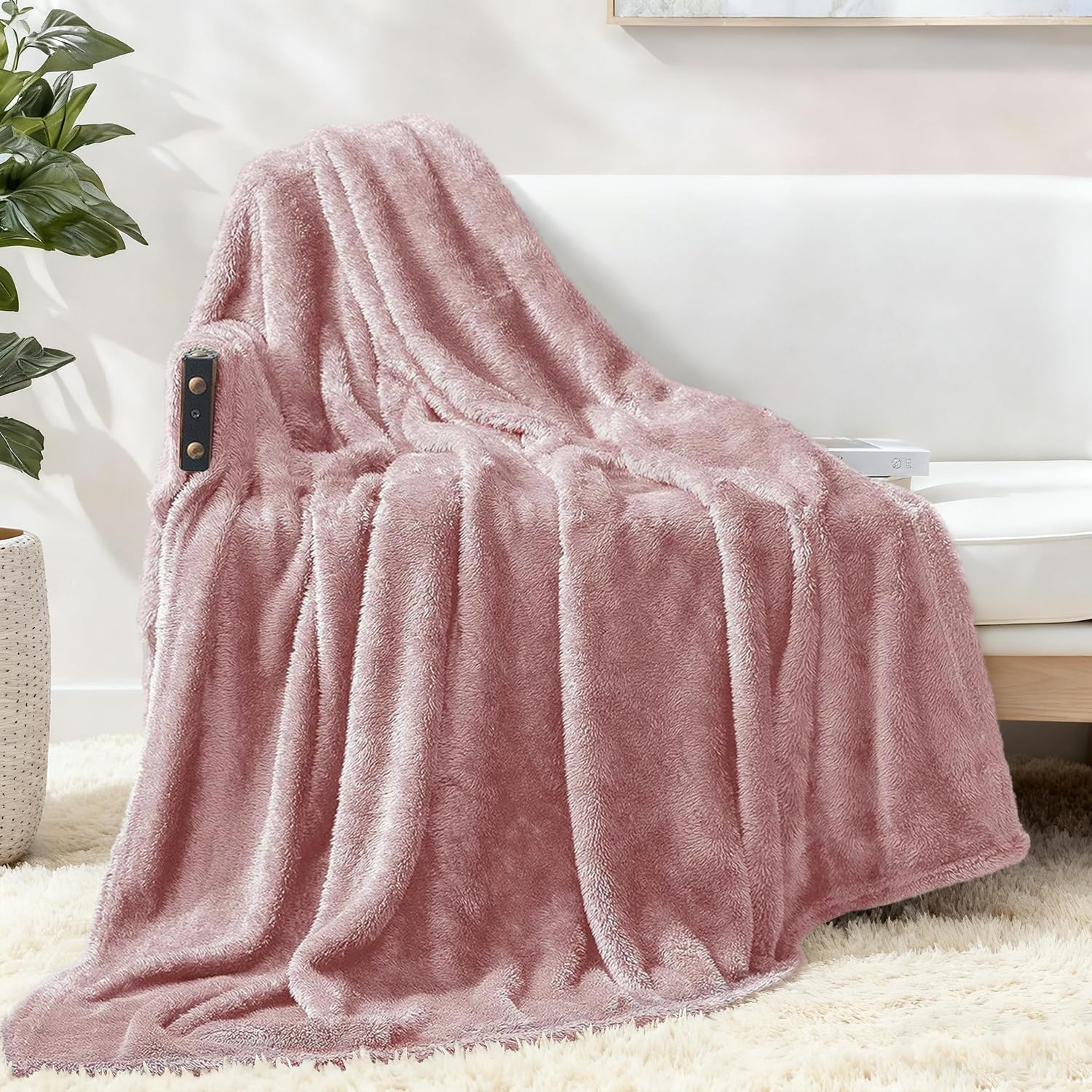 Exclusivo Mezcla Plush Fuzzy Fleece Throw Blanket 127x178 CM, Super Soft, Fluffy and Warm Blankets for Couch, Bed, All Season Use, Dusty Pink