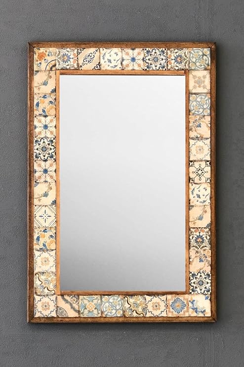 Oscar Stone Decor Masif Çerçeveli Mozaik Taş Ayna 43X63 Cm (Morocco-Etnik Desen) Konsol Aynası Ayn4060-076