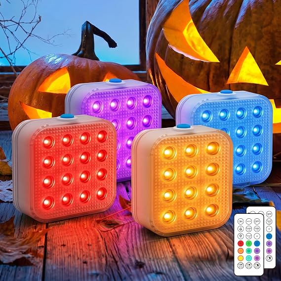 Rechargeable Pumpkin Lights, 16-Color Jack O Lantern Lights, 4 Pack