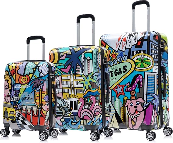 InUSA Cities Print Luggage with Spinner Wheels | Durable Lightweight Hardside Suitcase | Travel Bag with Handle and Trolley | (20in, 24in, 28in) 3 Piece Set
