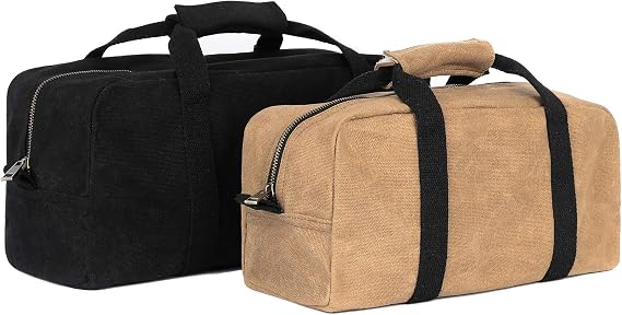 Waxed Canvas Multi-Purpose Waterpoof Tool Organizer Bags, Portable Carry On Pouch, 1 Small & 1 Medium Tool Bag, Khaki/Black (2 Pack)