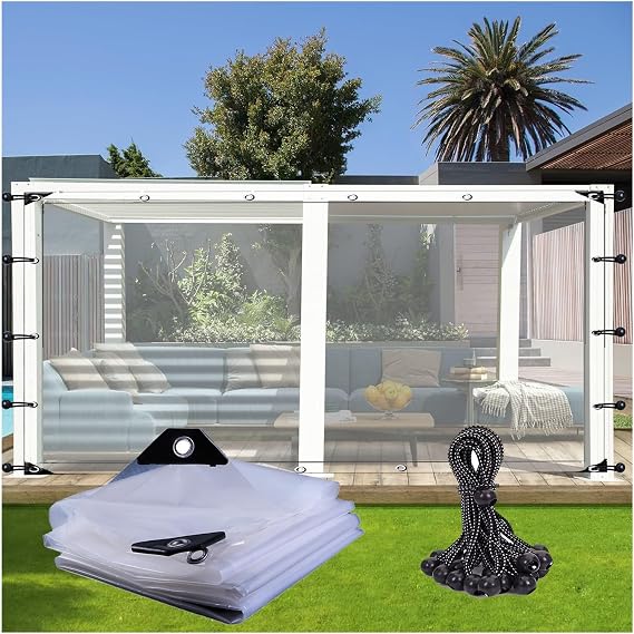 Gazebo Curtains 0.12mm Pergola Waterproof Side Panels Translucent Tarp with Eyelets and Elastic Rope DTVEW Color : Clear, Size : 6.56x8.22x2.5m
