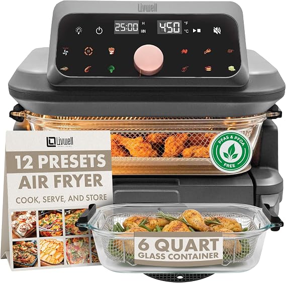 LIVWELL Smart Touch 6-Quart Glass Air Fryer with LED Touch Screen & Drawer