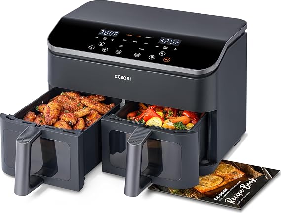 Cosori Dual Air Fryer, 9QT, 10-in-1,Sync Cook & Finish, Max 450F