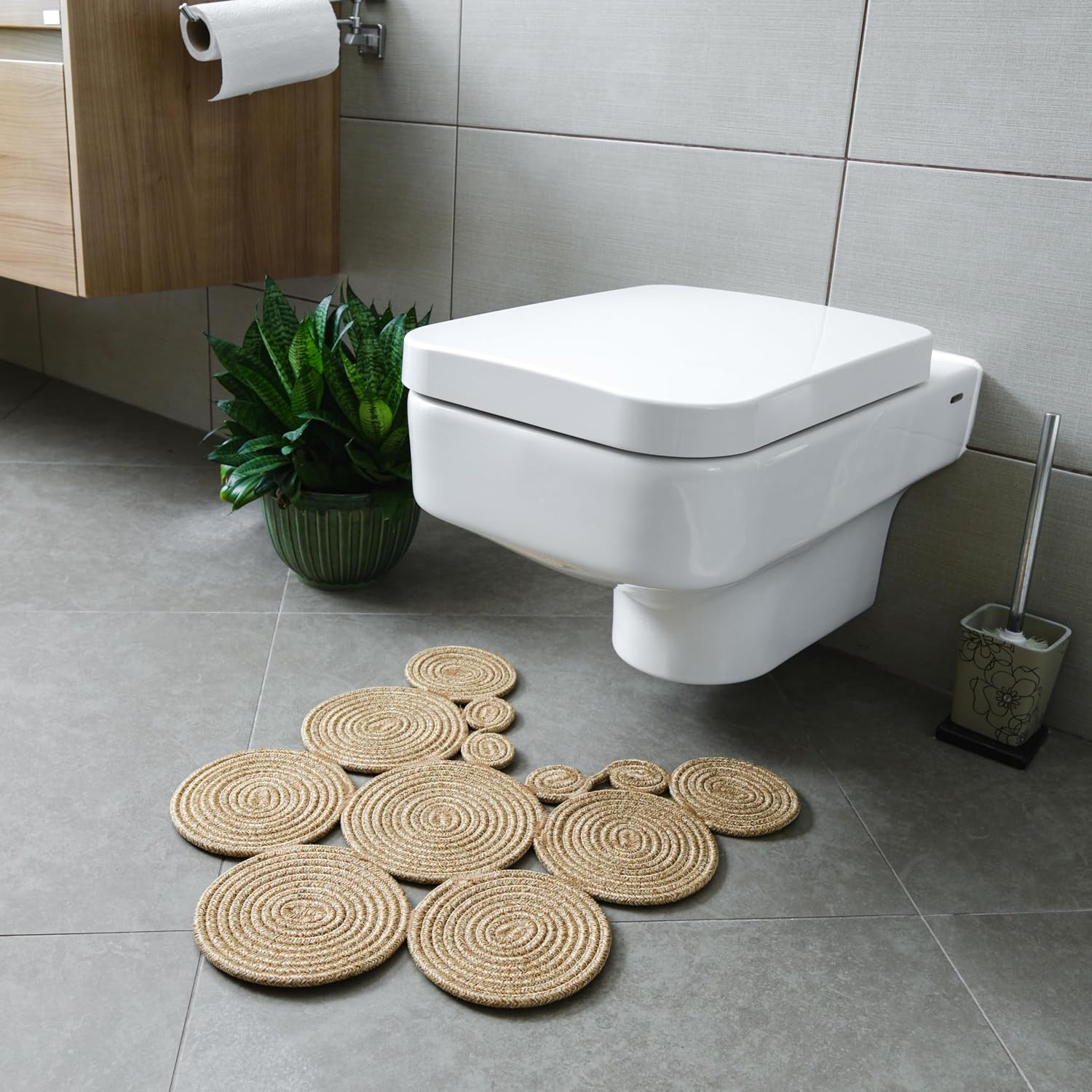 Boho Jute Bath Mat | Handmade Washable Toilet Rug | Modern Bathroom Rug | Double Sided Woven Boho Bathroom Decor 23.6 x 15.7 inches (40x60 cm)