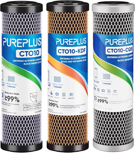 1 Micron 2.5" x 10" Whole House CTO Carbon Water Filter Cartridge Replacement for Under Sink Water Filter System, Dupont WFPFC8002, WFPFC9001, FXWTC, SCWH-5, WHEF-WHWC, WHCF-WHWC, AMZN-SCWH-5,3Pack