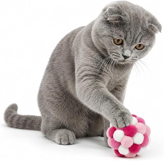 Çıngıraklı Ponpon Kedi Oyuncağı - Renkli İnteraktif Peluş Top - Zilli Yuvarlanan Kedi Topu - Çiğneme ve Tırmalama İçin Uygun - Hafif ve Dayanıklı