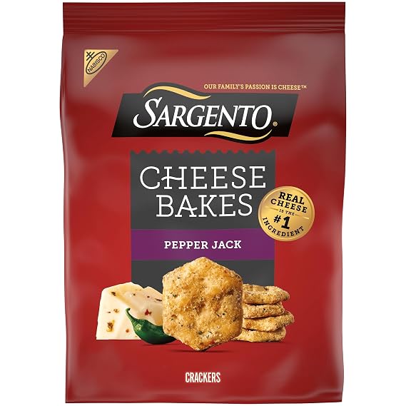 Sargento Cheese Bakes Pepper Jack Crackers, Cheese Crackers, Lunch Snacks, 4.5 oz