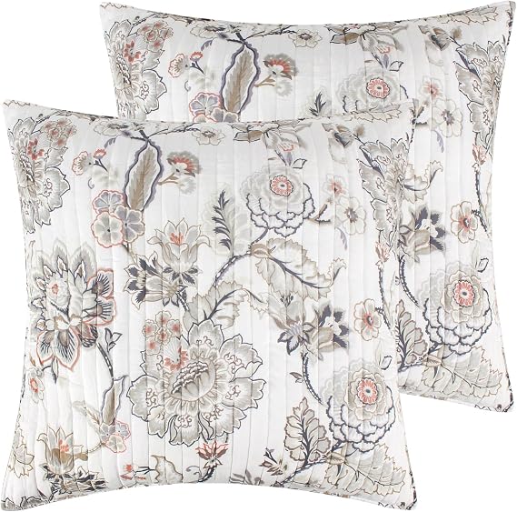 Levtex Home - Ophelia Euro Sham Set of 2 - Plaid - Grey, Taupe, Blush and Cream - Euro (26x26in.), No Insert - Rayon/Cotton