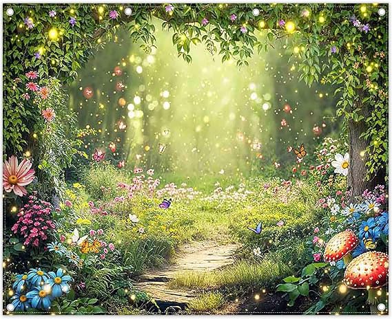 10x8ft Enchanted Forest Photography Backdrop Fairy Garden Banner