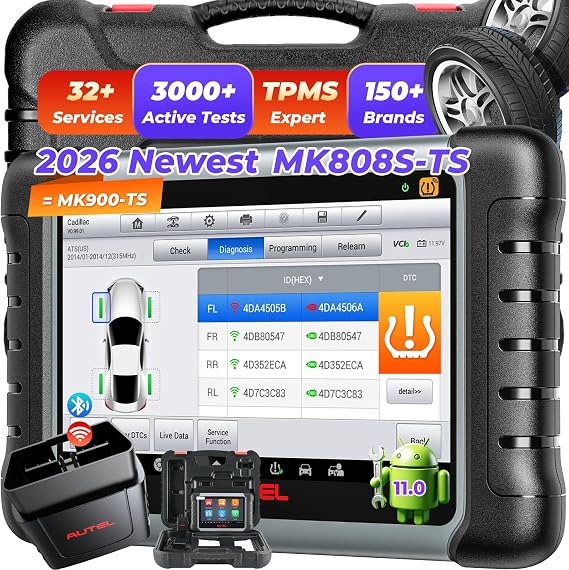 Autel MaxiCOM MK808S-TS OBD2 Scanner: 2026 Same TPMS Tool as MX808S-TS MP900-TS MS906 Pro w/ 3000+ Active Tests, 32 Service, TPMS Pr0gramming Relearn Retrofit, Full System, Up of MK900BT MK808BT Pro