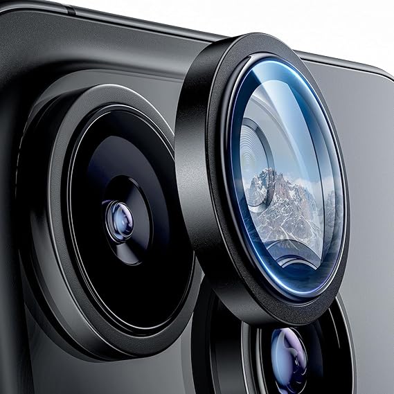 Lens Protector with Aluminum Alloy Frame and 9H Hardness Tempered Glass Compatible with Minesk iPhone 16 Pro-16 Pro Max and 17 Pro-17 Pro Max (Black, Lens Glass)