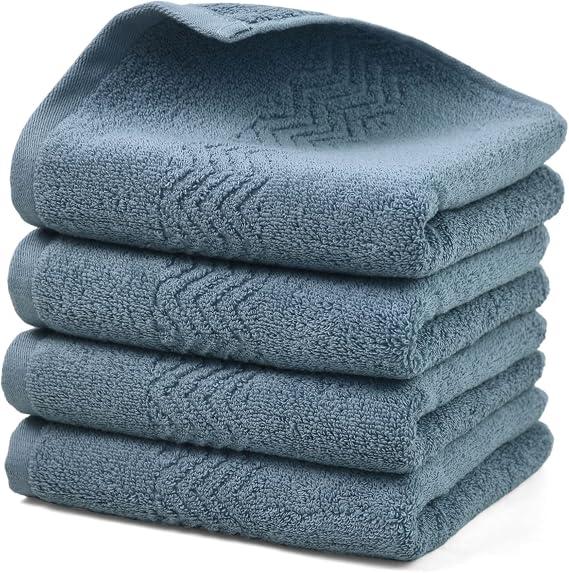 Cleanbear Cotton Hand Towels with Wavy Pattern, 4-Pack, 13 x 28 Inch