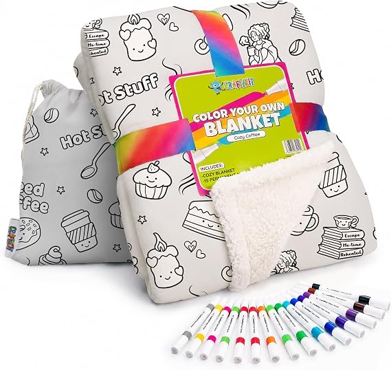 Craftikit Coffee Coloring in Blanket for Adults - Sherpa Throw -15 Markers