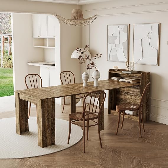 JOYSOURCE Extendable Dining Room Table for up to 9 People 20-98'' Barnwood