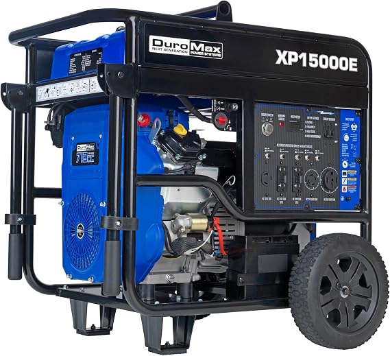 DuroMax XP15000E Gas Powered Portable Generator-15000 Watt Electric Start-Home Back Up & RV Ready, 50 State Approved, Blue/Black