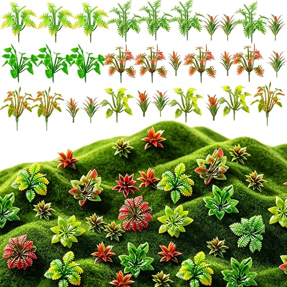 90 Pcs Miniature Plants Mini Fake Grass Shrubs Hobby Trains Accessories