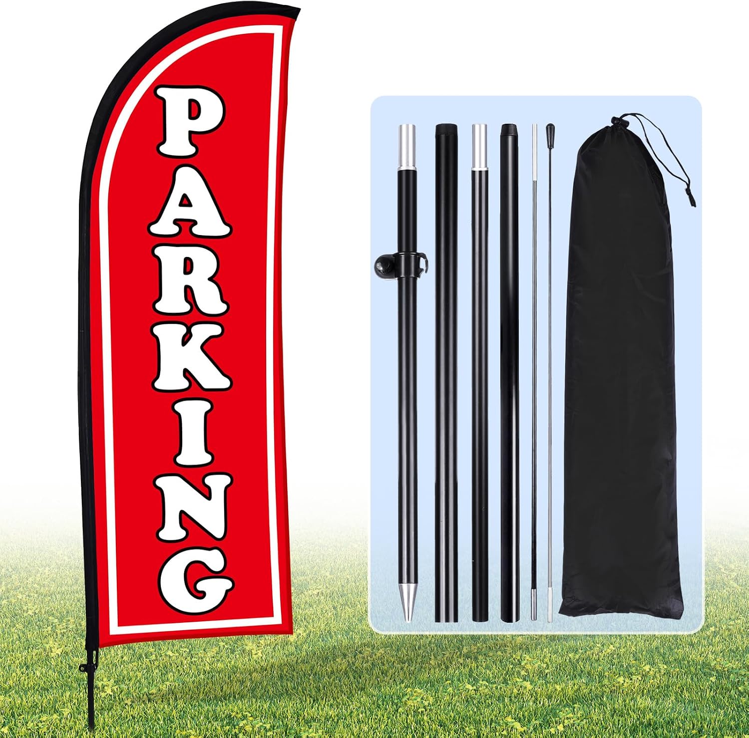 Parking Feather Flag Set 7 ft Tall Parking Advertising Banner Flag with Shop Feather Pole Kit and Ground Stake and Portable Bag for Business Promotion Outside EventRed