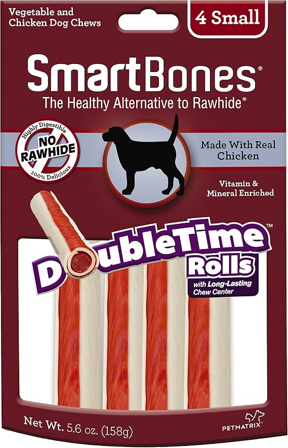 SmartBones DoubleTime Rolls and Playtime Chews, Treat Your Dog to a Rawhide-Free Chew Made with Real Meat and Vegetables