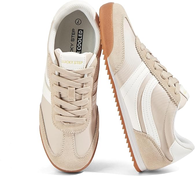 LUCKY STEP Women's Thin Retro Slim Tennis Sneakers