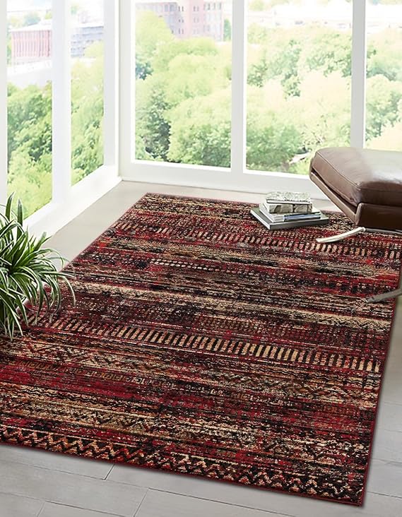 Unique Loom Saturn Collection Area Rug - Relay (Rectangular 6' 0" x 9' 0", Burgundy/ Beige)