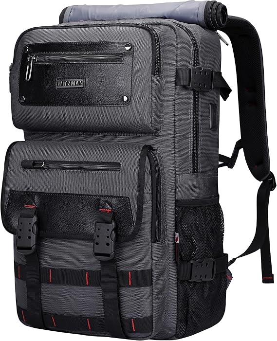 WITZMAN Travel Backpack for Men Duffle Bags Fits 17 Inch Laptop | Nylon Water-resistant 3-in-1 Carry on Backpack Airline Approved, Large Convertible Overnight Rucksack, B685 Silvery Grey