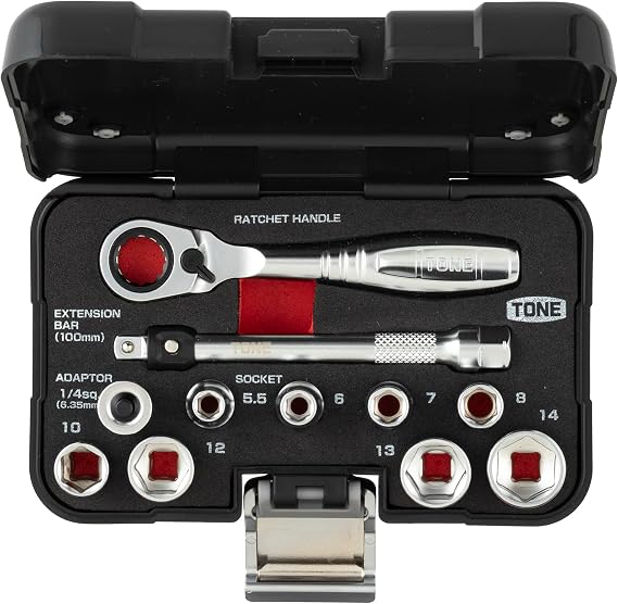 TONE N-S1183SSP Socket Wrench Set, 1/4 inch 6.35 mm Drive Angle, Black, 11 Pieces