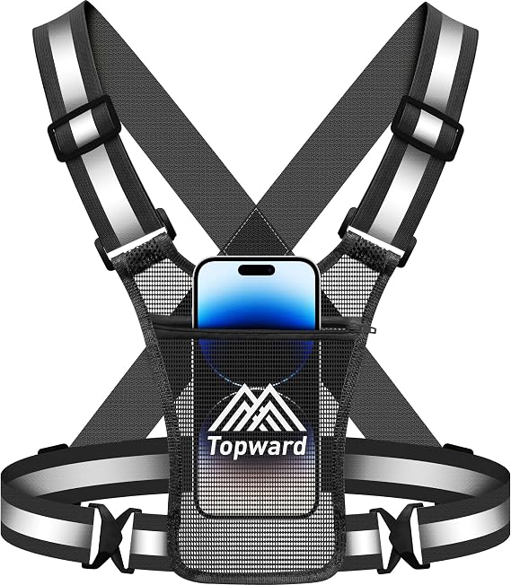Topward Running Vest Mobile Phone Holder Jogging Vest High-Vis Reflective Safety Vest for Men and Women - Lightweight Mobile Phone Case for Jogging Running and More
