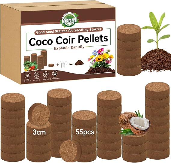 Halatool 55 Pcs 30mm Compressed Coco Coir Pellets, Seed Starter Soil