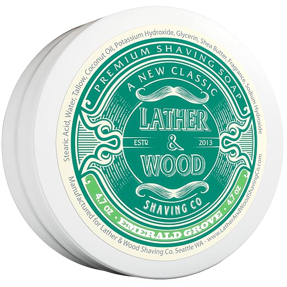 Lather & Wood Shaving Soap - Emerald Grove - Simply the Best Luxury Shaving Cream - Tallow - Dense Lather with Fantastic Scent for the Worlds Best Wet Shaving Routine. 4.6 oz (Emerald Grove)
