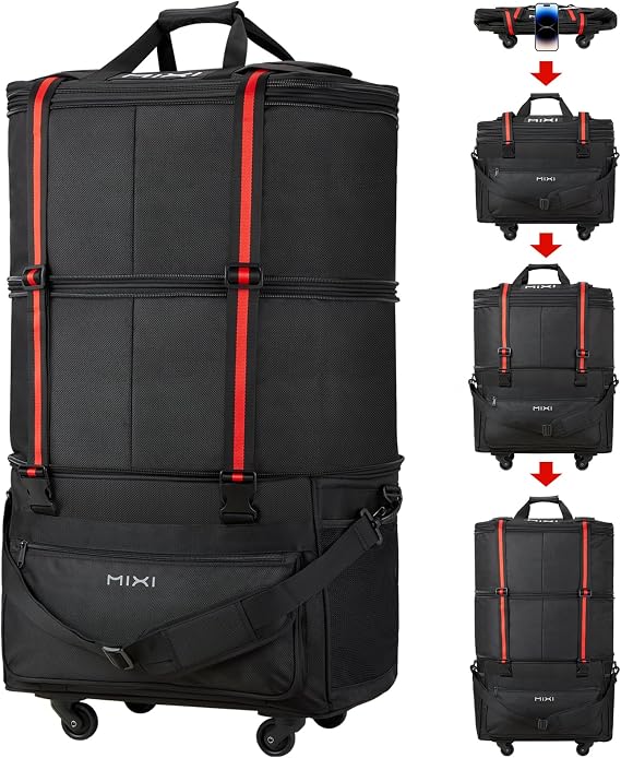 mixi Foldable Suitcase, Expandable Function, 3 Levels of Adjustable Capacity, 15.3 gal 58 L / 23.8 gal 90 L / 31.7 gal 120 L for Compact Storage, Women's, Men's, Soft Carry Case, Silent Casters