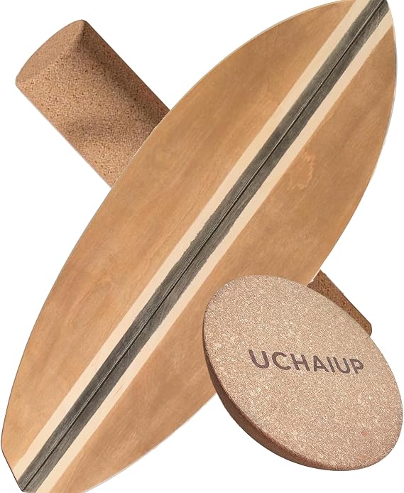 Maple Wood Balance Board with Roller and Half Ball Accessories - Dual-Mode Balance Trainer for Adults, Home Gym & Office Use, Surfboard Shape Design(31.5 x 11.8in)