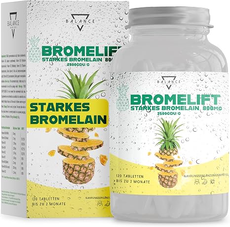 BROMELIFT Bromelain 2500 GDU/g (Detox Drainage Diet Included) - 120 Tablets Bromelain High Dose 5000 FIP High Dose Bromelain Capsules Detox Treatment with Fennel Green Tea Vegan