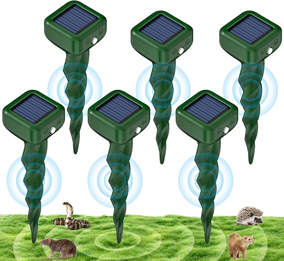 BURMONG Mole Repellent Ultrasonic, Solar Mole Repeller Outdoor, IP66 Waterproof, Quietly Repels Mole, Vole, Gopher, Snake Control Device, Mole Deterrents for Gardens/Orchards/Lawn (6 Pack)