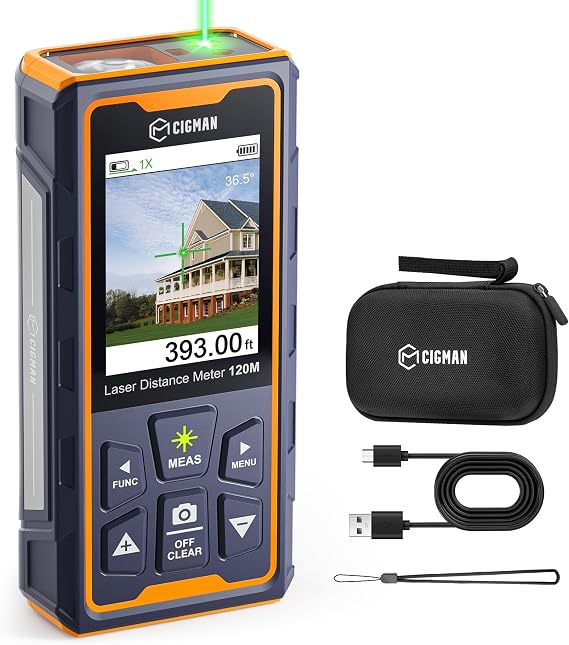 CIGMAN Green-Beam Laser Measuring Tool, 393ft Outdoor Laser Measure