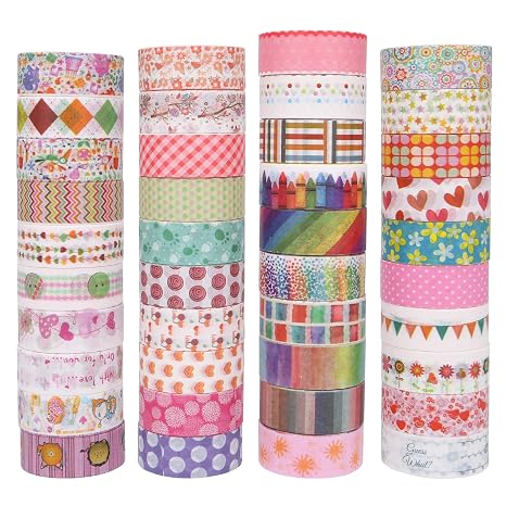 WEGAZ Washi Tape Set - 40 Rolls of 1.5cm Wide Decorative and Craft Tape for Scrapbooking and Bullet Journal Supplies