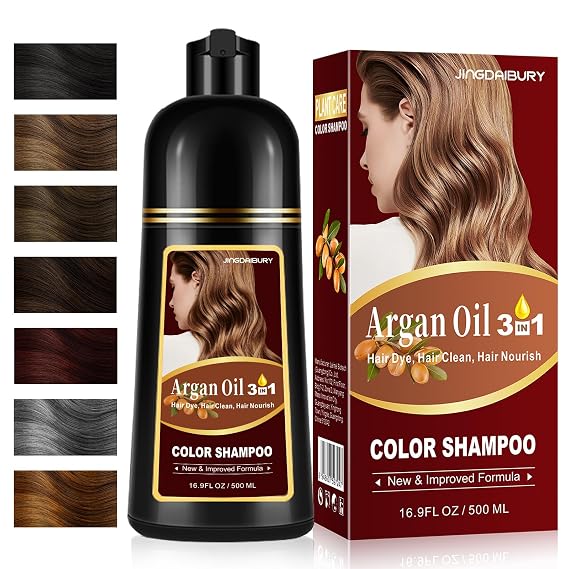 Purple Hair Dye Shampoo Made with Argan Oil, Natural & Long-Lasting Hair Color Shampoo for Gray Hair, Semi-Permanent Hair Color Kit for All Hair Types, Women & Men, Salon-Quality Color, Easy to Use